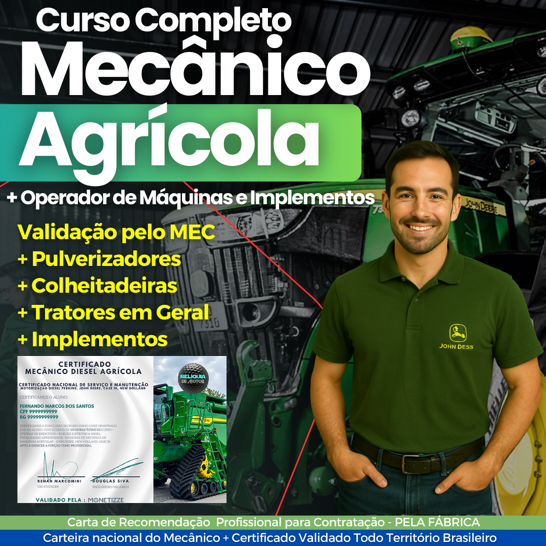 Curso Completo Mecânico Agrícola e Operador de Máquinas Agrícolas